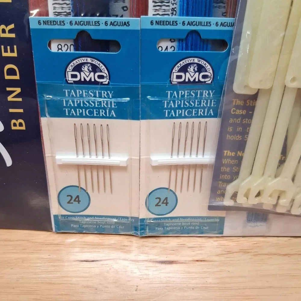 DMC Cross Stitch w/60 Bow Floss Holders 2 Inserts Embroidery Organizer Needles